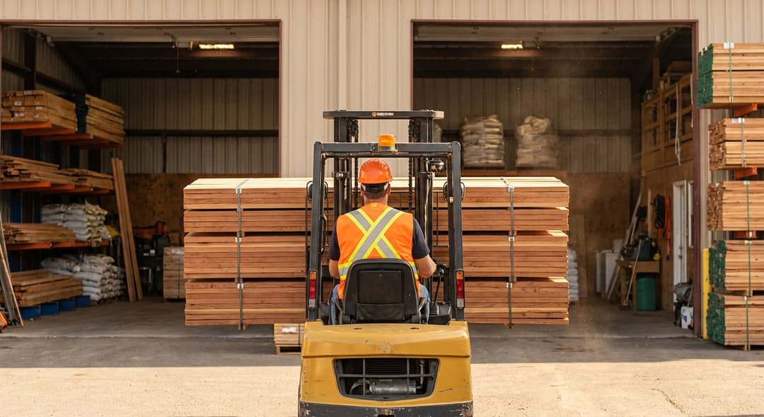 Forklift moving cedar pallets