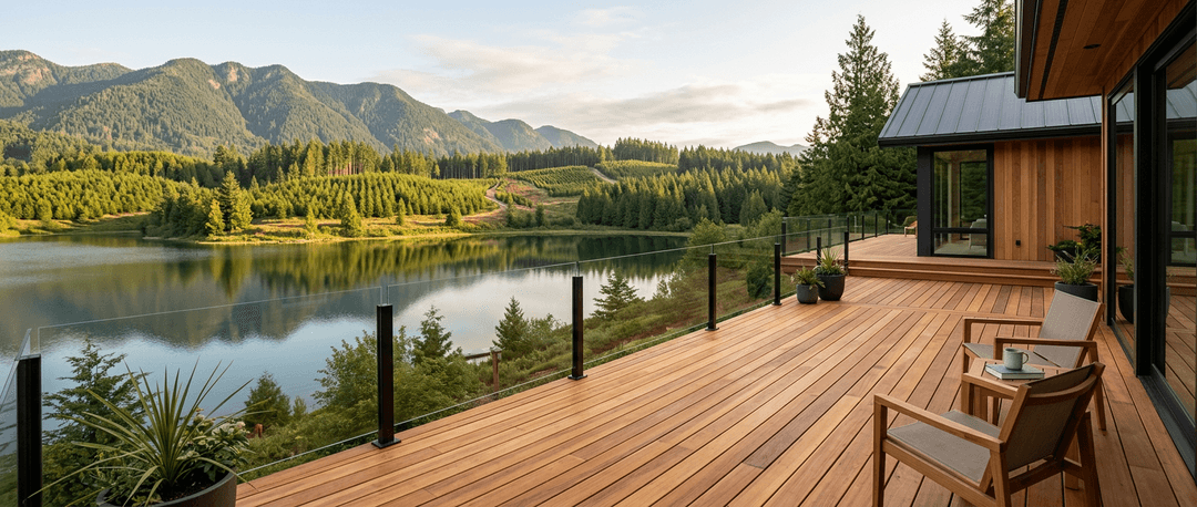 Lakeside cedar deck from sustainably managed plantation
